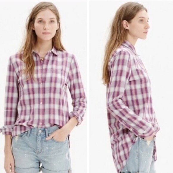 Madewell Cheerful Pink Plaid Button Down Flannel - Picture 1 of 9